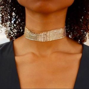 Gold chain mail choker necklace